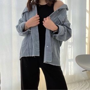 Zara Oversized Corduroy Jacket in Blue